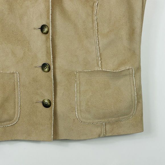 L.L. Bean Vintage Beige Faux Shearling Synthetic Fleece Lined Vest Womens Small - Picture 4 of 6